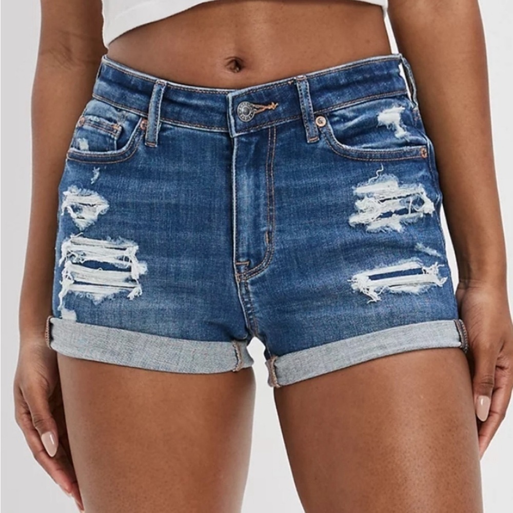 EXCELLENT USED DISTRESSED CONDITION 6 AMERICAN EAGLE HI-RISE SHORTIE JEAN SHORTS